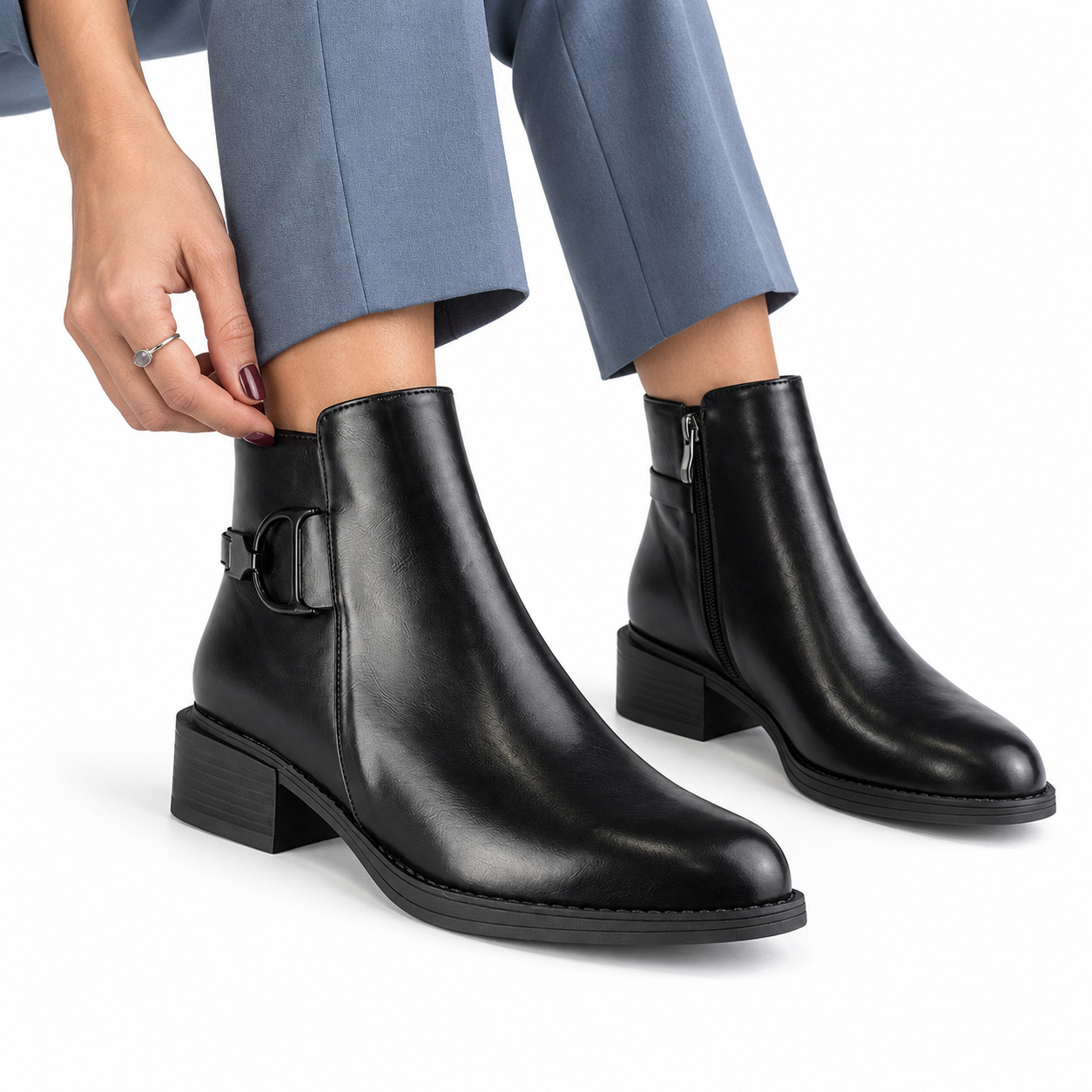 Bottine pour femme dd-SOL9887 noir Bottine femme Maroc
